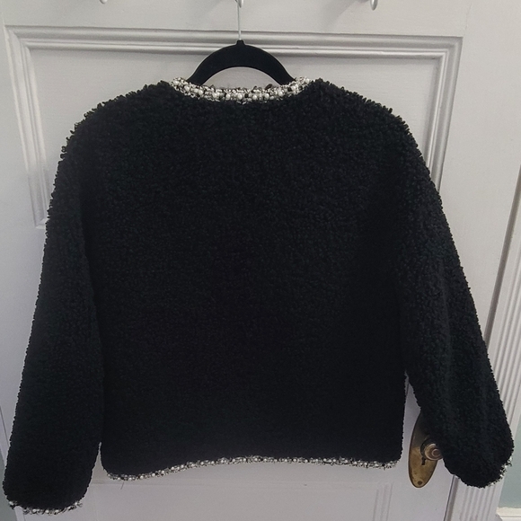 Glamourpuss NYC Faux Fur Blazer Black with Embroidered Pearl Trim Size M/L - Picture 5 of 8